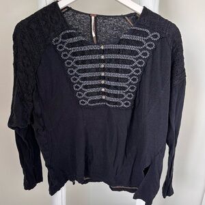 Free People Women’s Long Sleeve Embroidered and Lace Detail Shirt SZ Small